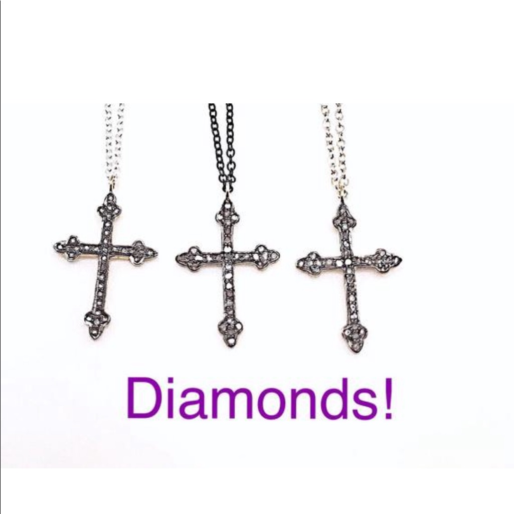 Diamond Cross Necklace Chain In Three Finishes Nwt